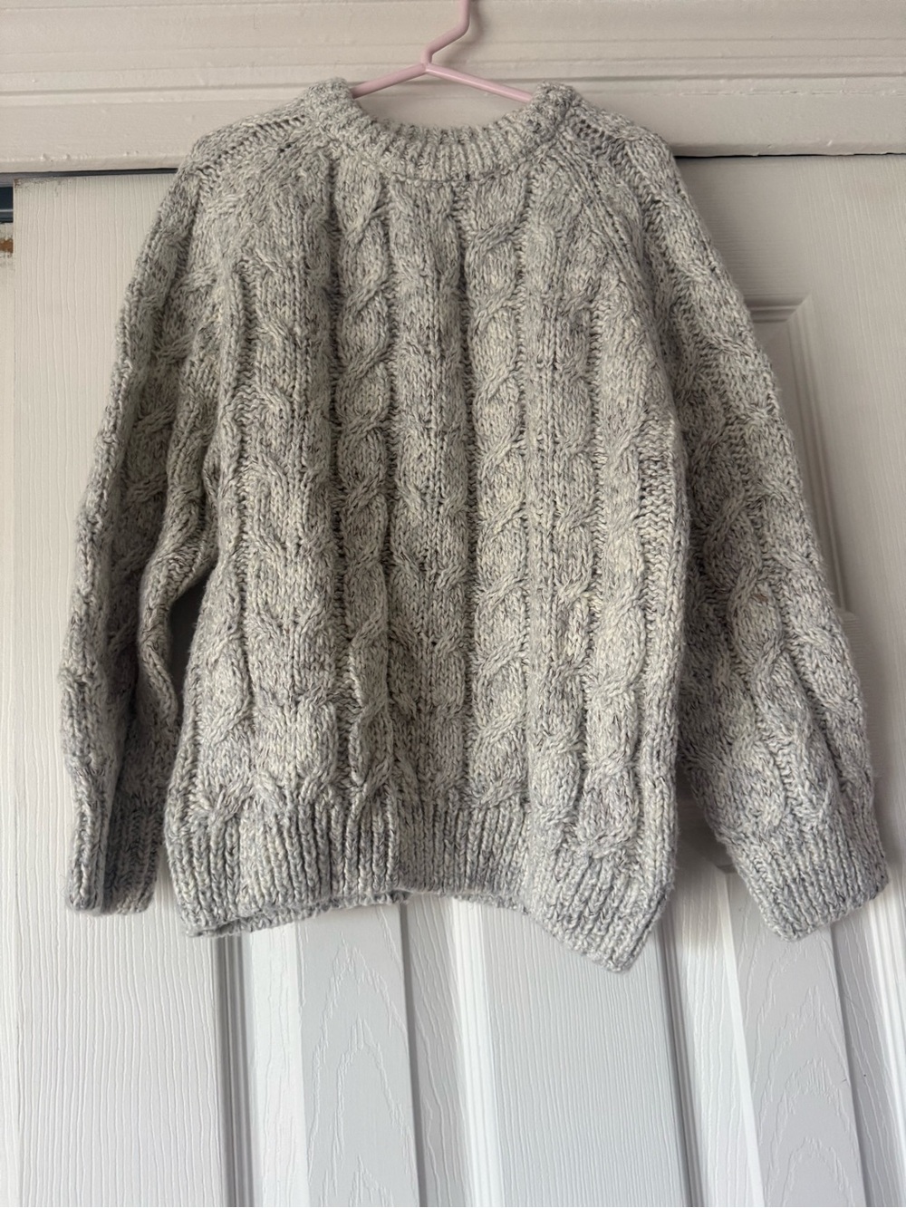 Zara Heather Gray Cable-Knit Crewneck Sweater